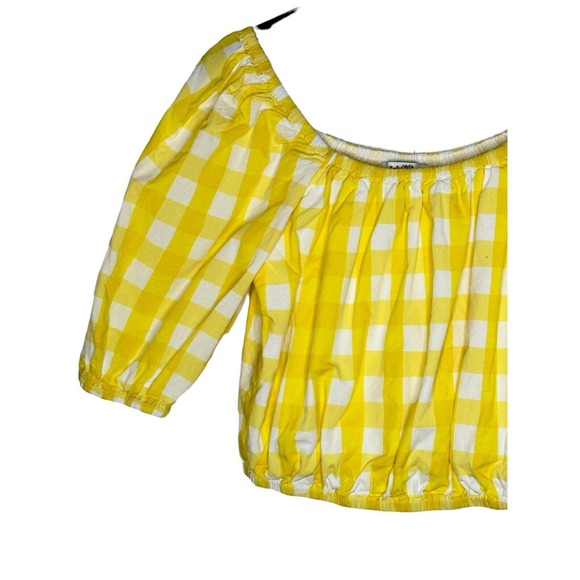 Color Me Courtney Kris Top Shirt XS Off The Shoulder Cotton Yellow Gingham - Picture 6 of 11